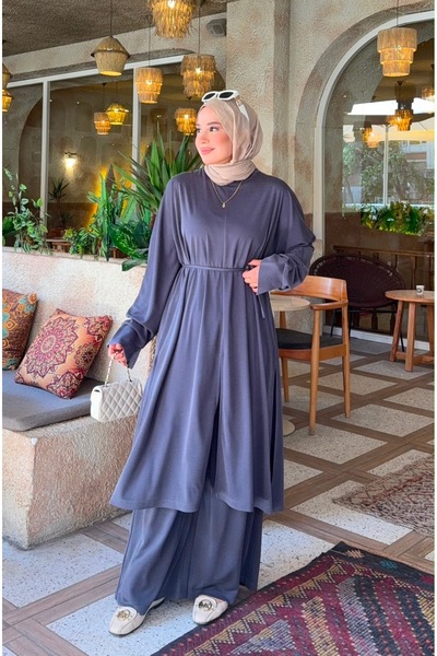 nurvina modest wear Μοντάλ Τούνικ με σχισμή και λεπτομέρειες, Παντελόνι με φα...