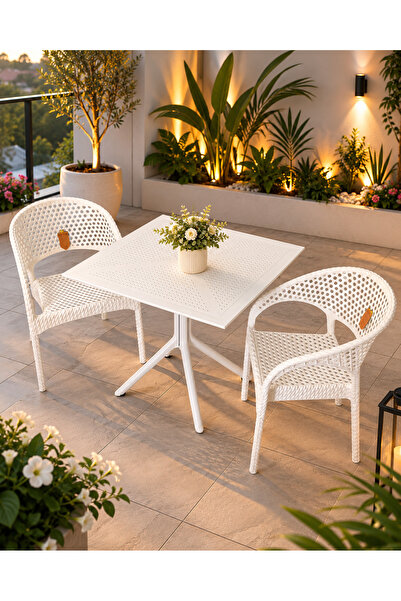 ZİYNET HOME 2 Kişilik Rattan Görünümlü Balkon Bahçe Masa Sandalye Takımı 80x8...