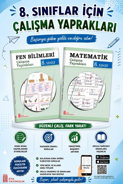 Ata Yayıncılık 8.Sınıf Matematik- Fen Bilimleri Çalışma Yaprakları Seti