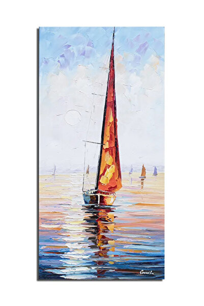 artnova Морски пейзаж с ръчно рисувана платноходка, Спокоен, 80x40см, маслена...