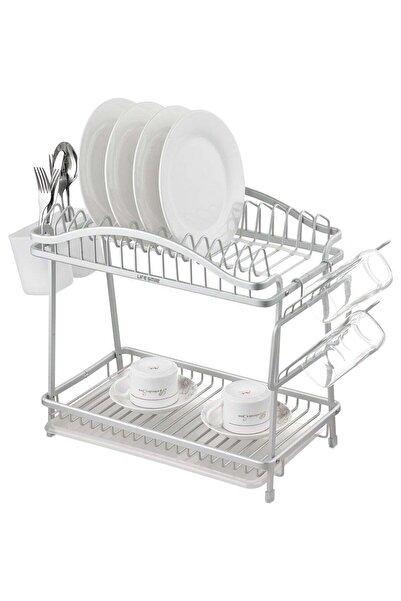 Generic Life Smile 2-Tier Aluminium Dish Drying Rack with Cup Holder & Cutler...