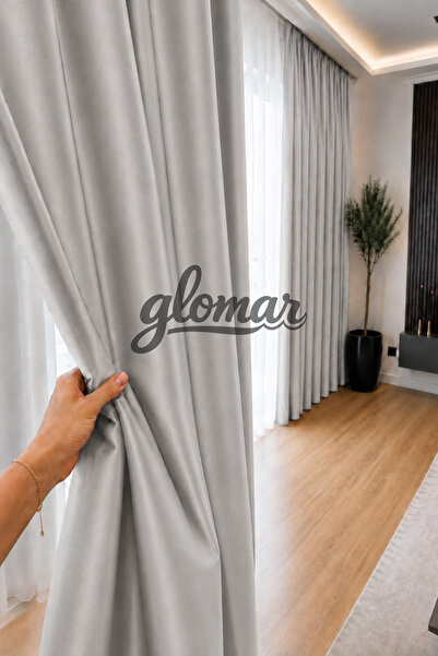 GLOMAR Blackout Light-Proof Light Gray Background Curtain Single Panel Withou...