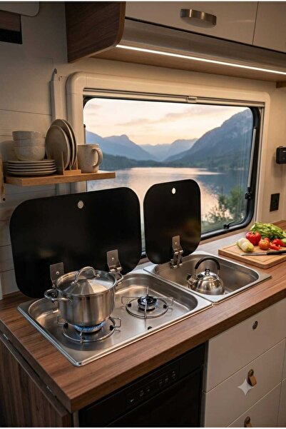 GETİRGES Karavan Tekne Tiny House Mutfak Seti - Çift Gözlü Cam Kapaklı Gazlı ...
