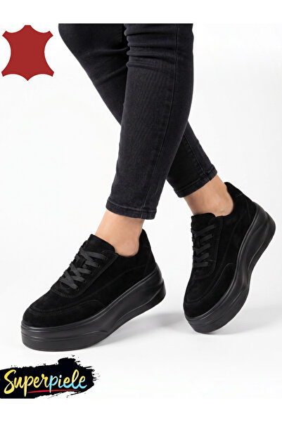 ANGEL BLUE Sneakers dama comozi din piele naturală cu talpă înaltă