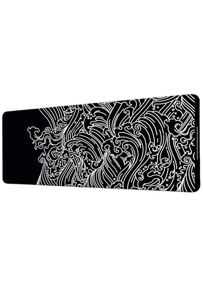 gxe.art Black and White Japanese Wave Pattern 40X90 cm Gaming Mousepad Non-Sl...