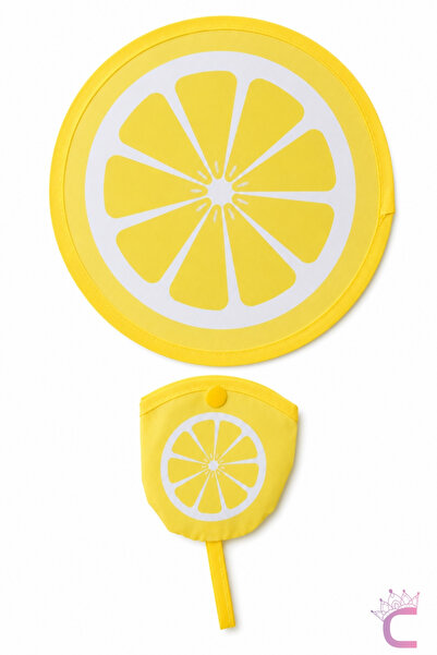 Cinderella Limon Desenli Katlanabilir Yuvarlak Yelpaze Çıtçıt Çantalı Taşınab...