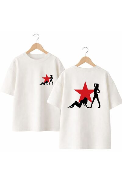 playwear Star Women's Back and Chest Printed 100% Cotton Oversize Loose Regul...