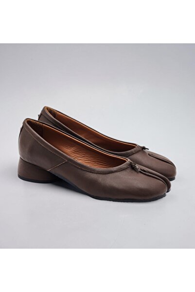 Ega ayakkabı Women's Genuine Leather Heeled Tabi Shoes