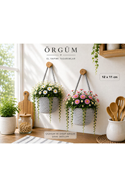 ÖRGÜM Sepet Hasır Görünümlü Mini Saksı Kılıfı