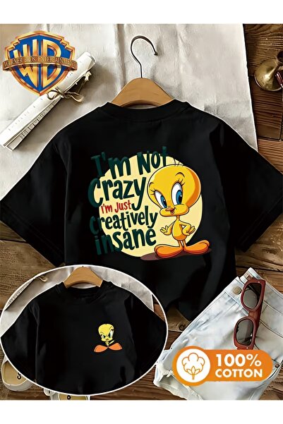 AEMİ تي شيرت برقبة دائرية كبير الحجم مطبوع عليه I'm Not Crazy Tweety Coast لل...
