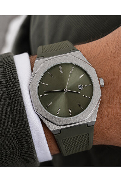 Weluxa Men's Wristwatch Khaki Green Color Silicone Strap Classic and Sport Mo...