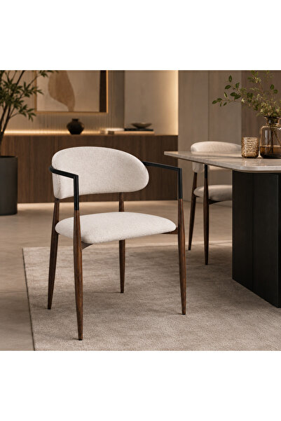 N.zone Modern Luxury Upholstered Fabric Dining Chair with Armrests Metal Fram...