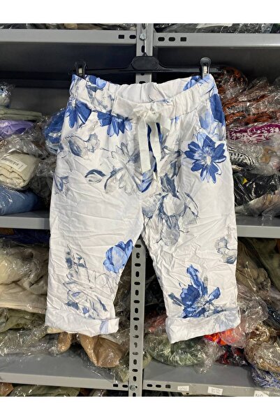 AYASOFYA OTANTIK Women's Italian Elastic Waist Floral Patterned Capri Bermuda