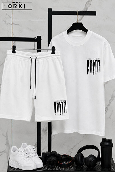 EFFRENATU Bklyn Printed Cotton Fabric Unisex T-Shirt-White Shorts Set