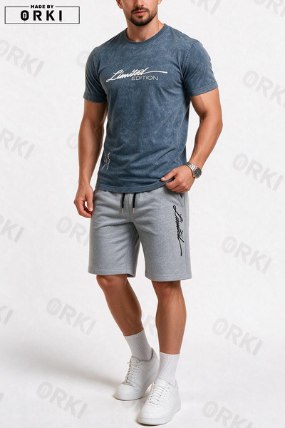 EFFRENATU Limited Edition Printed Cotton Fabric Unisex T-Shirt-Grey Shorts Set