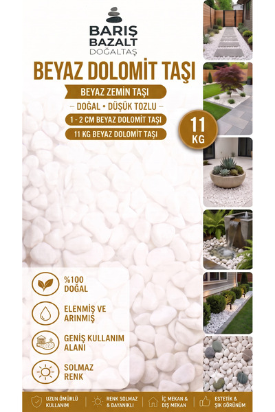 Barış bazalt doğaltaş Doğal Dolomit Taşı 1-2 cm 11 KG Dekoratif Bahçe Taşı Sa...