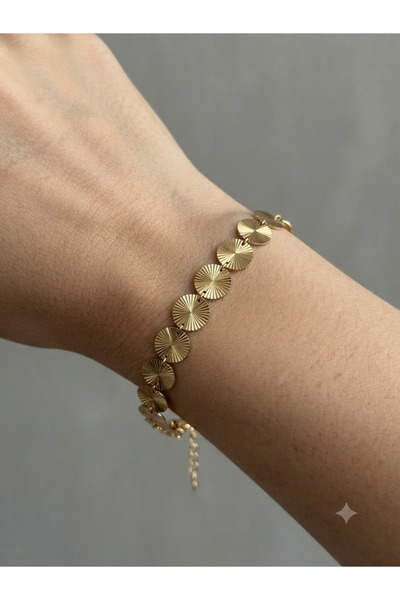 Nazellaa Gold Plated Round Plate Steel Bracelet