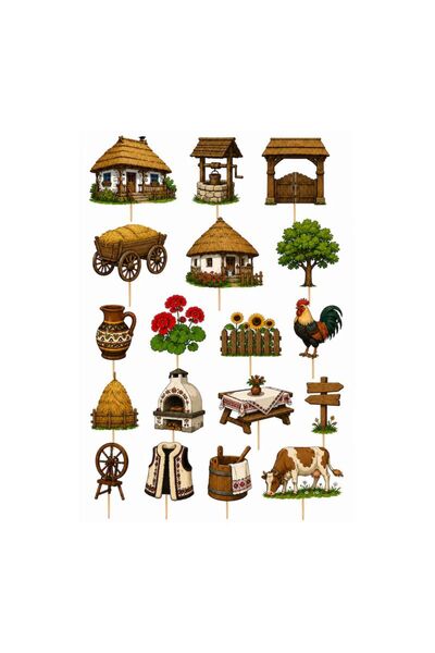 DecoParty Set de decorațiuni pentru tort – Tematică tradițională de sat rumân...