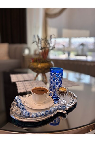 LUXURY Bebe mavisi Boncuklu Kahve Yanı Sunum Peçetesi 1 Adet