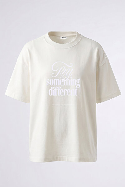 Anetos Motivational Quote Design Printed Oversize White T-Shirt