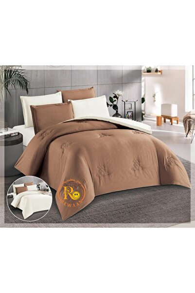 Others Plain Summer Bedspread Set, Reversible - Camel and Off-White, Single a...
