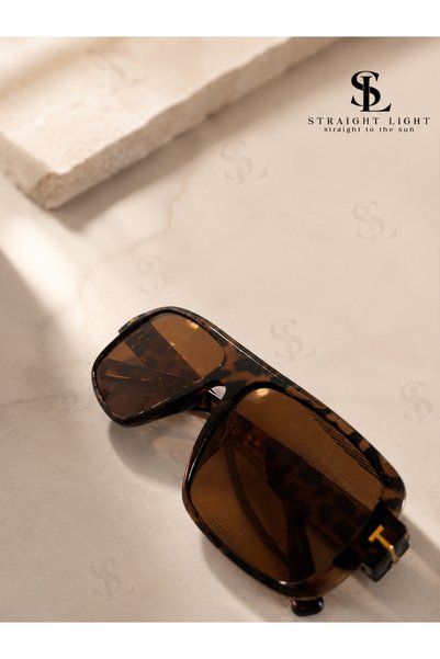 Straight Light Women's Leopard Print Oversize Square Sunglasses Uv400 Protection Brown Gradient Lenses Large Frame Gold Color Metal Detail Retro Vintage Luxury Stylish Design Summer Casual Beach Holiday Fashion Accessory