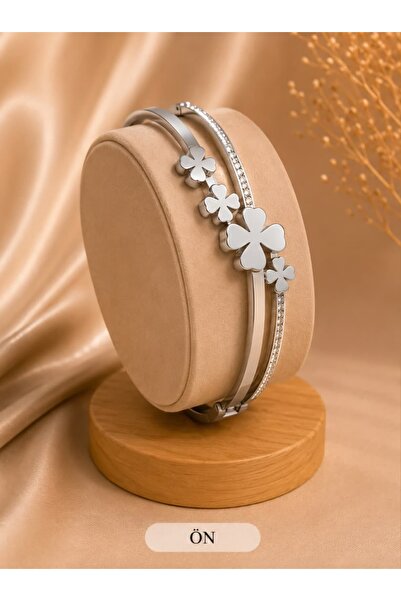 LUMİERE JEWELRY yonca figürlü çelik kelepçe bileklik