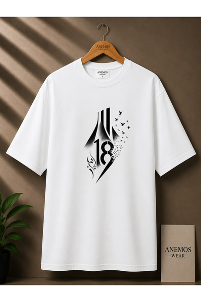 ANEMOS Wear 18 تي شيرت أبيض مطبوع بتصميم بسيط للجنسين |   موضوع التاريخ والحرية