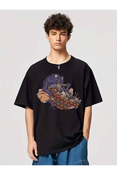 Astogria13 Men'S Pure Loose T-Shirt With 2D Frog Noodle Print - High Street C...