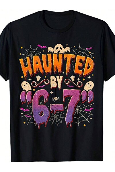4CR Haunted By Meme T-Shirt Spooky Number 67 Design With Bats, Ghosts 666 Pri...