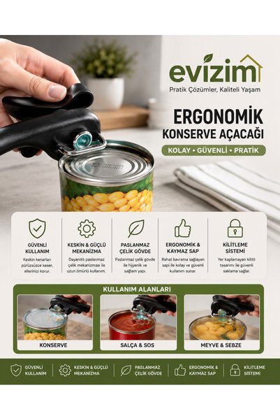 Evizim فتاحة علب يدوية من الفولاذ المقاوم للصدأ لفتح الأغطية والبرطمانات