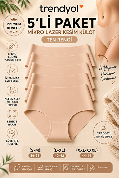 WAHSHE 5'li Mikro Kumaş Lazer Kesim Kadın Külot – Dikişsiz, İz Yapmaz, Esnek ...