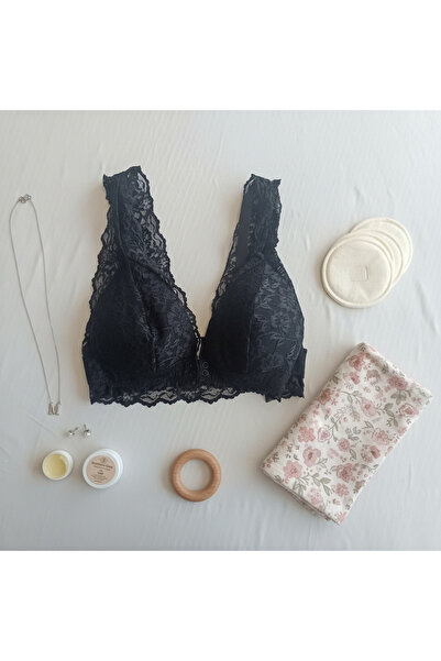BONBON Women's Lace Front Snap Breastfeeding Bra Black Color Bb2715