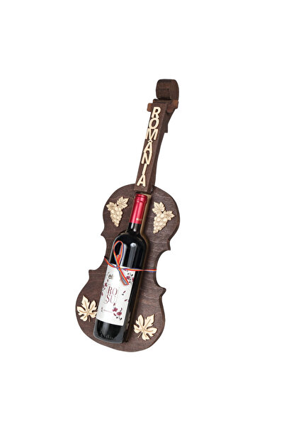 LimArt Suport de vin tip vioara din lemn cu aplicatii motive viticole si stic...