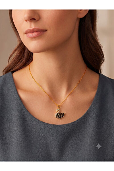 BİJU YILMAZ Steel Stone Swan Crispy Necklace Gold Black