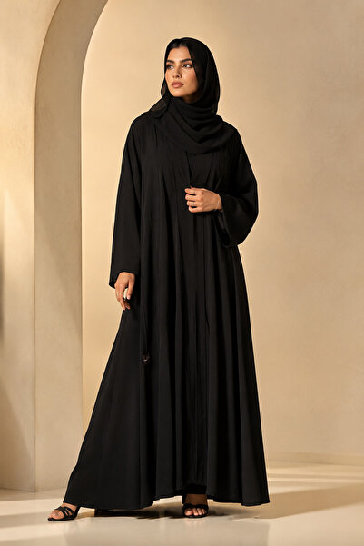 Generic Elegant Black V-Neck Pintuck Abaya Maxi Dress