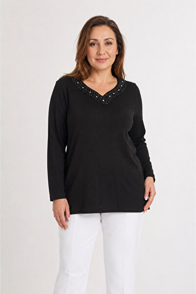 bihan store Women's V-Neck Beaded and Stone Embellished Long Sleeve Blouse Y2...