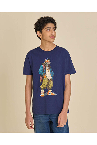 REDTAG Senior Boys Navy Graphic T-Shirt