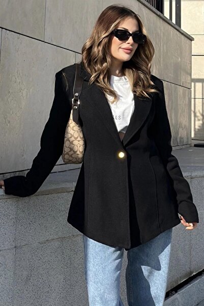 Moda4x4 Women's Clothing Black Lined, Single Button, Body-Fitting, Ribbed Cas...