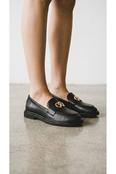 EFAL Women's Black Genuine Leather Casual Comfortable Loafer Shoes