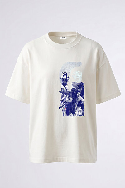 Anetos Canli Design Printed Oversize White T-Shirt