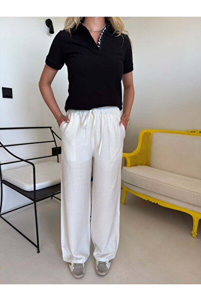 Bade Butik Ecru Elastic Waist Lined Trousers