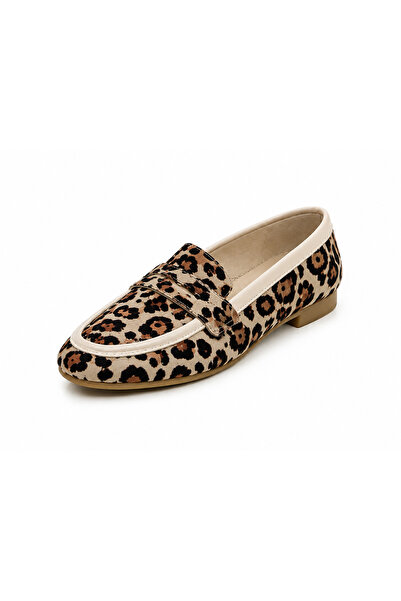 Lady Sunna Ejder Kahverengi Leopar Desenli Metal Detaylı Alçak Topuklu Kadın Loafer Ayakkabı