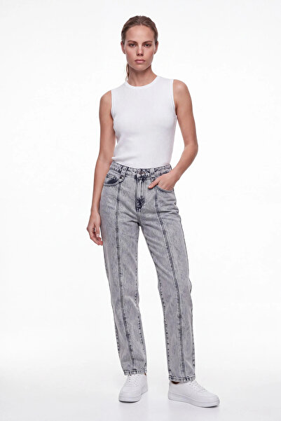 cemo Women's High Waist Straight Fit Jean Pants with Front Stitching Detail