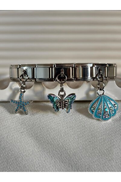 bijoux uniques سوار إيطالي من الفولاذ بتصميم نجمة الفراشة وصدفة البحر من المو...