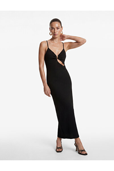 Koton X Sibil Çetinkaya - Long Bodycon Dress with Slits and Crossed Straps, F...