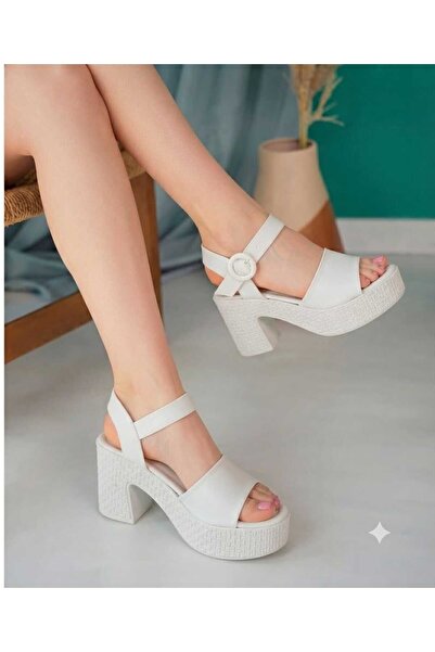 ds Dicle Stil Scarlett Single Strap Platform Heeled Sandals Beige Women's Shoes