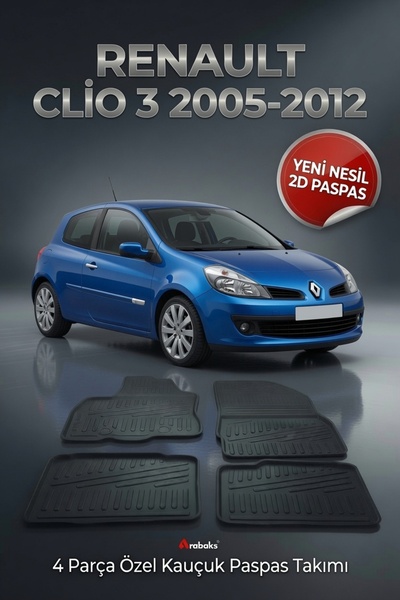 Arabaks RENAULT CLİO 3 2005-2012 4 Parça YENİ NESİL 2D Kauçuk Paspas Takımı -...