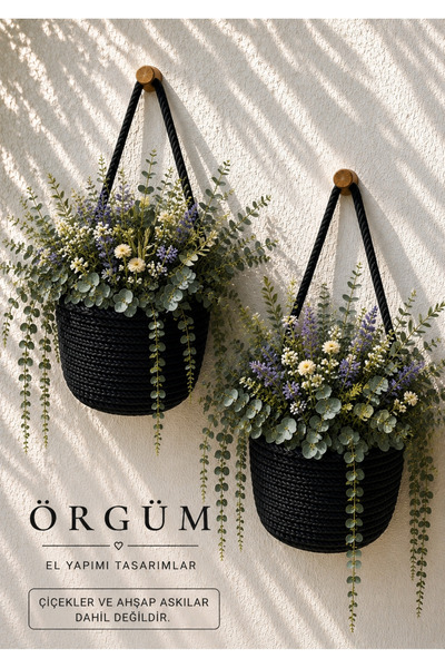EGE ÖRGÜM Saksılık Mini Dekoratif Sepet 2'li Mini Çiçeklik 12x10 Cm(BİTKİLER ...