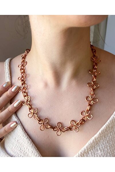 SEYH COPPER El Yapımı Bakır Yonca Motifli Kolye